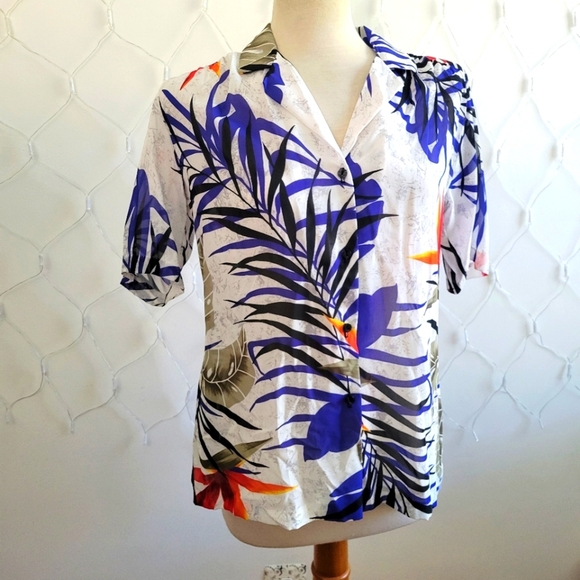 Vintage Floral Blouse • Teddi of CA • Tagged 12 • Fits Like Medium • Semi-Sheer - Picture 1 of 5